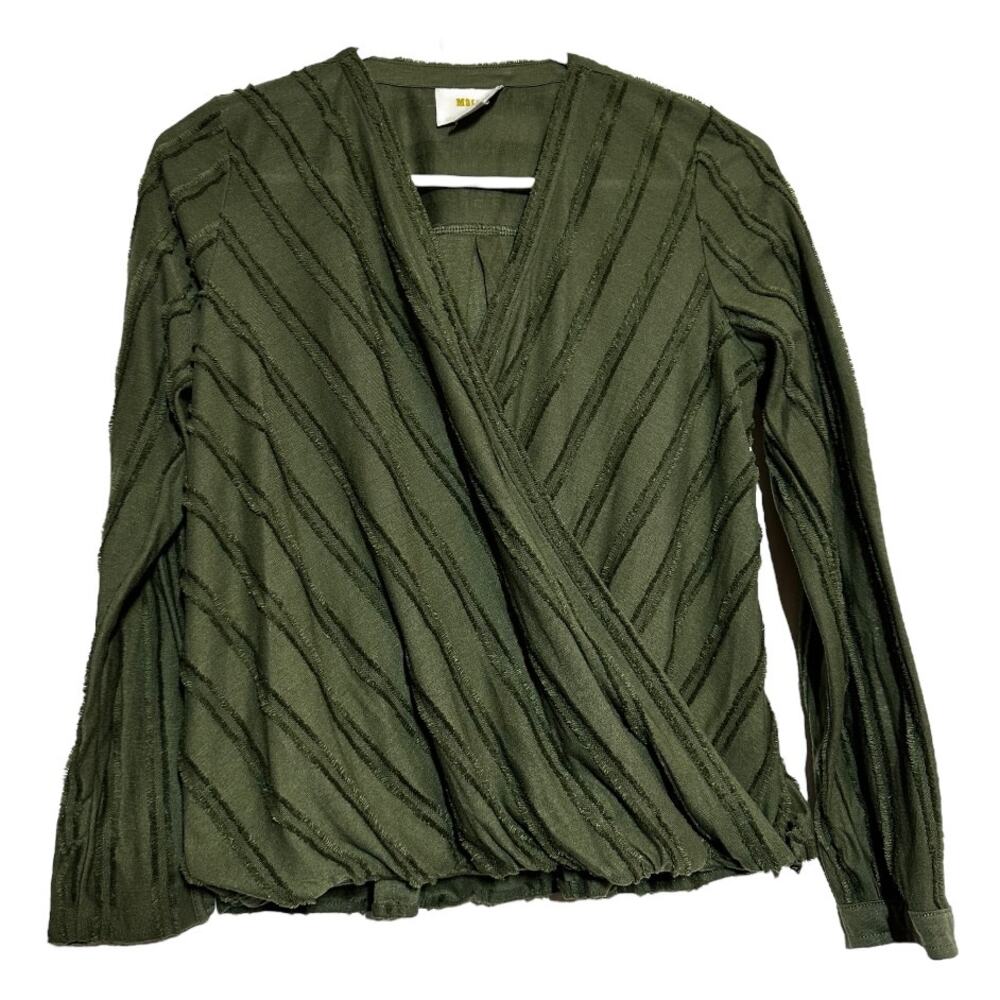 Anthropologie Maeve Audre Blouse Textured Faux Wrap Surplice V-Neck Green S - Picture 2 of 6